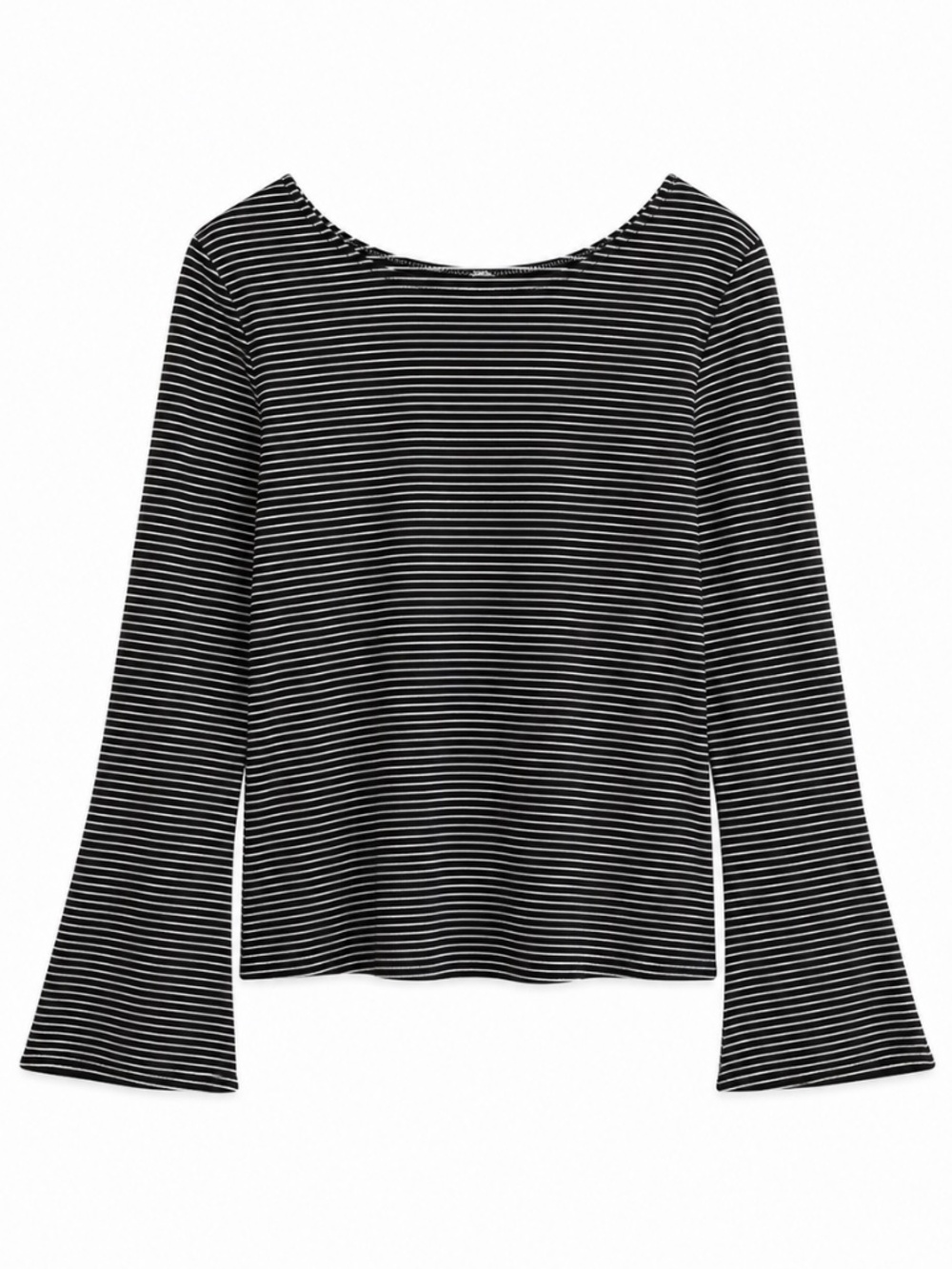 Ricki’s Black Gold & White Striped Long Sleeve Bell Sleeve Tee – Size Large NWT
